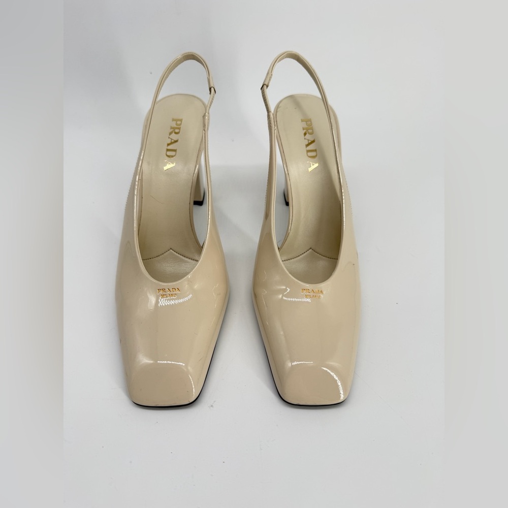 PRADA Ivory Patent Leather Slingback Pumps Size 39.5 - Picture 2 of 10